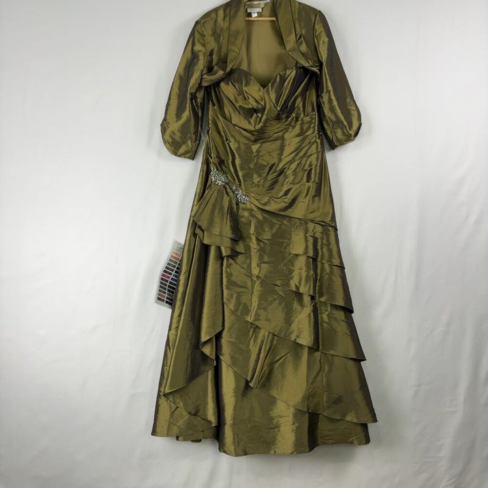 Jade Couture Elegant Strapless Olive Green Evening Gown New With Tags